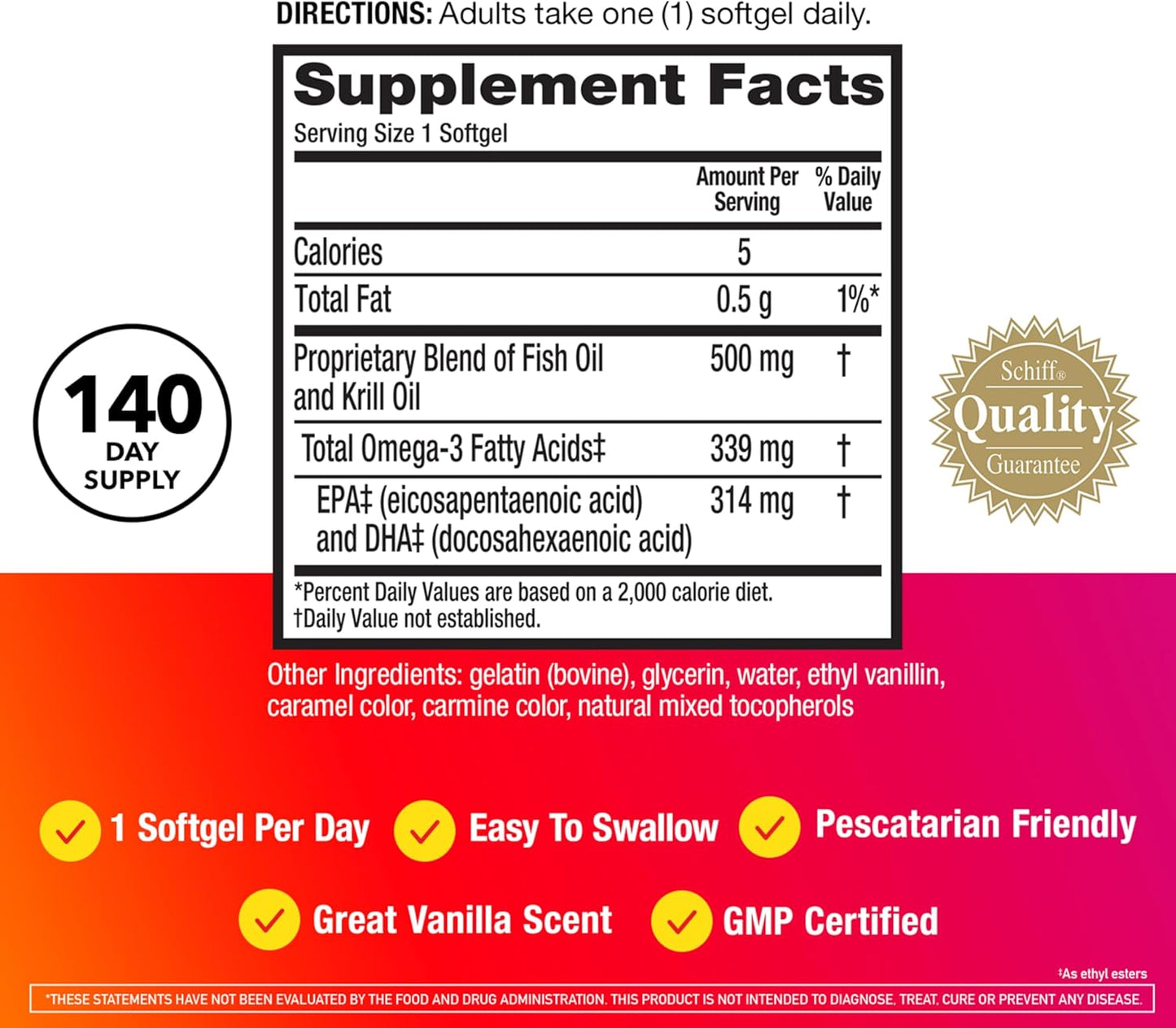 Omega 3 Fish Oil Supplement with Krill Oil, 500mg, 4in1 EPA & DHA Softgels, 140ct Bottle, Supports Brain, Eye, Joint & Heart Health