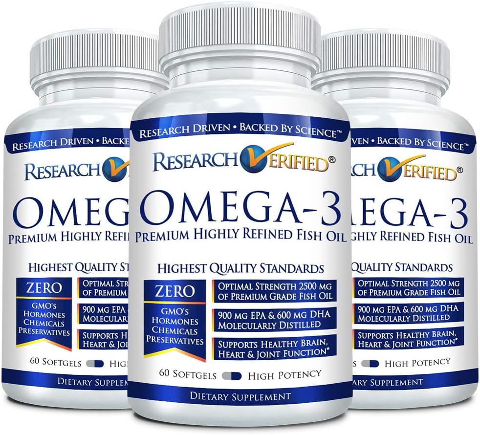 Omega 3 Fish Oil Supplements - High EPA and DHA - No Aftertaste - 60 Softgel Capsules - Pack of 3