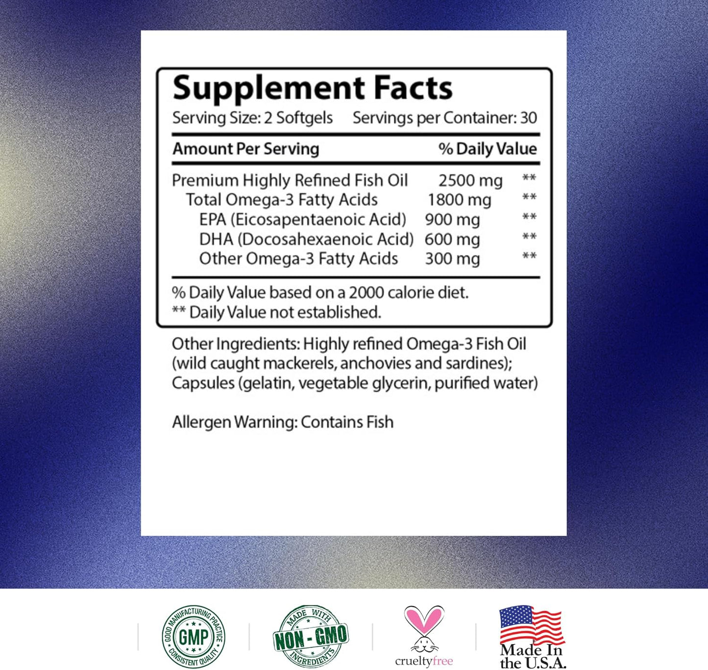 Omega 3 Fish Oil Supplements - High EPA and DHA - No Aftertaste - 60 Softgel Capsules - Pack of 3