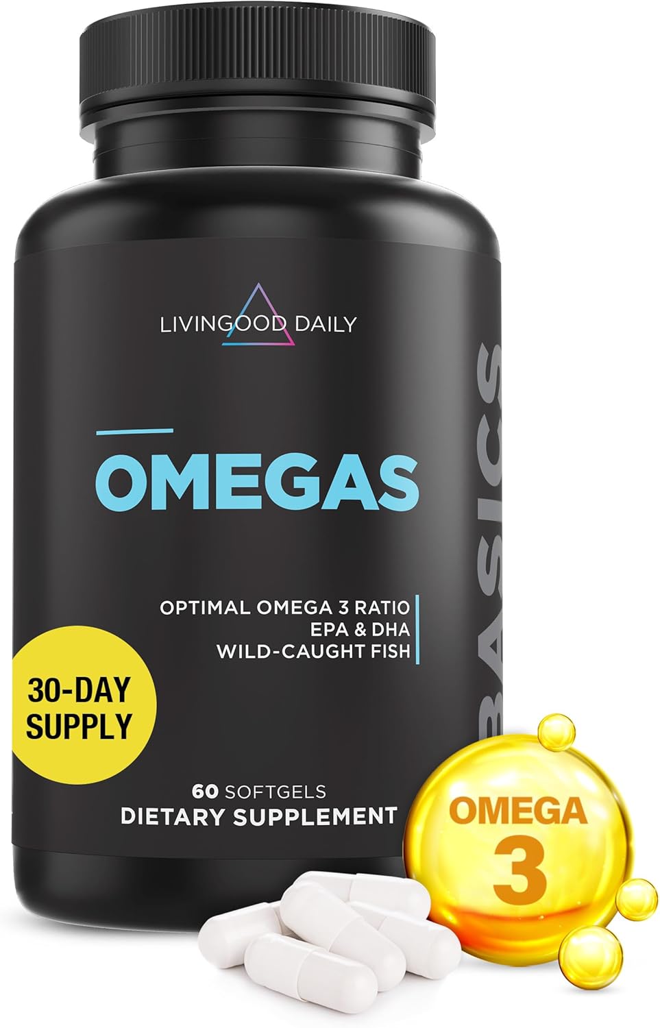 Omega 3 Fish Oil Supplements for Heart & Brain Health (60 Softgels) - EPA & DHA Pills - Non-GMO Formula - Supports Digestion