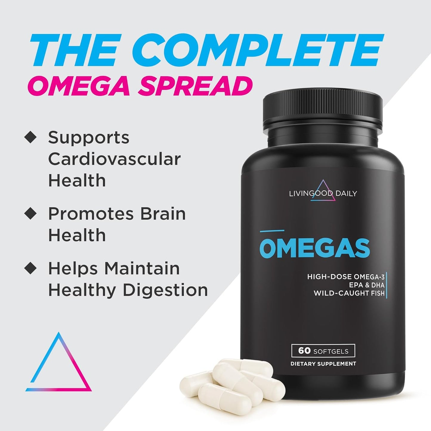 Omega 3 Fish Oil Supplements for Heart & Brain Health (60 Softgels) - EPA & DHA Pills - Non-GMO Formula - Supports Digestion