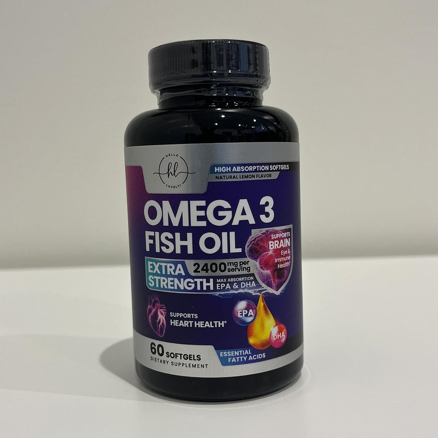 Omega 3 Fish Oil Triple Strength Softgels 2400 mg for Heart, Brain & Joint Support - Natural Omega-3 Supplement with EPA & DHA - 60 Rapid Release Softgels