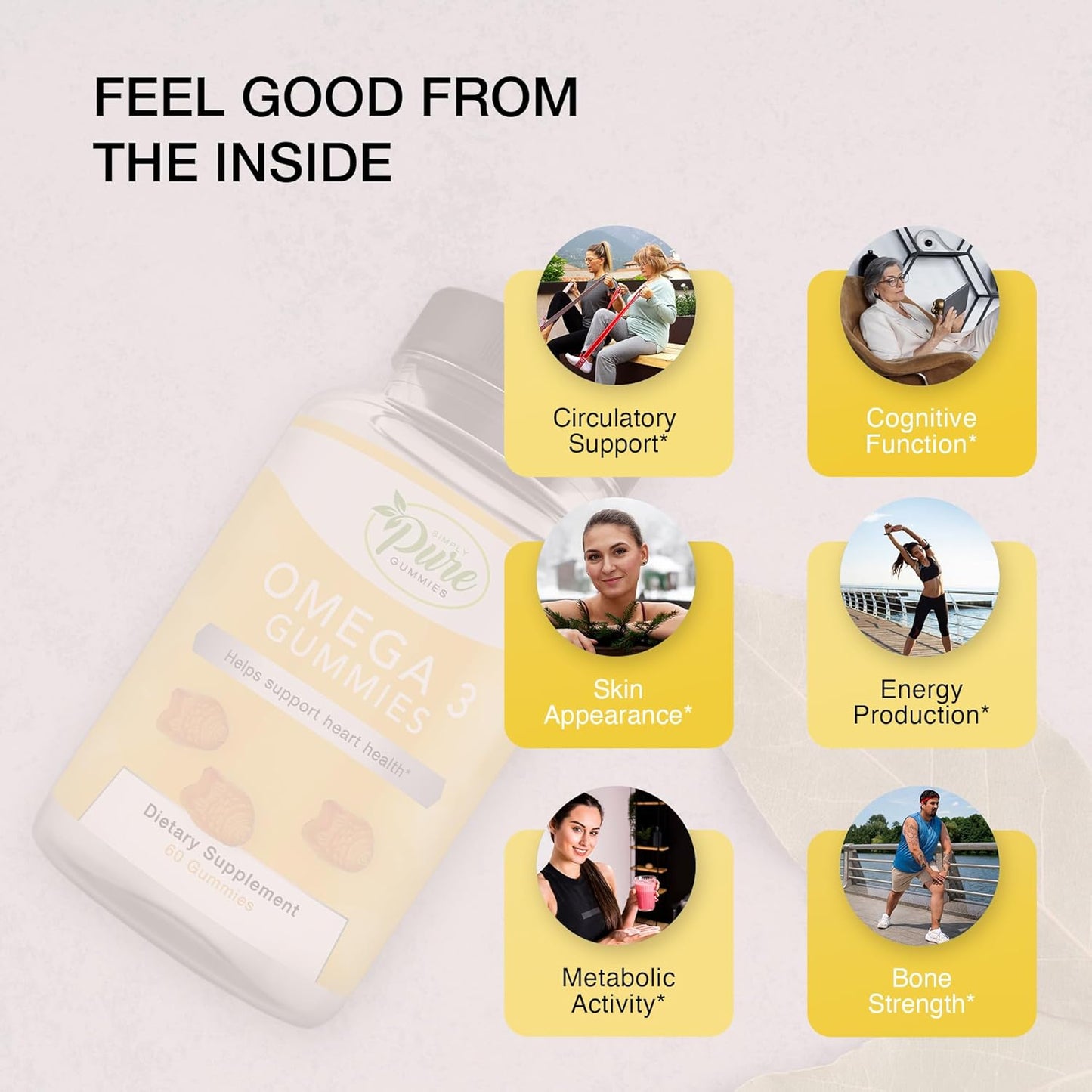 Omega 3 Gummies for Adults & Kids - Circulatory Support with Omega 3 6 9 - No Fish Oil Orange Flavor - 60 Day Supply