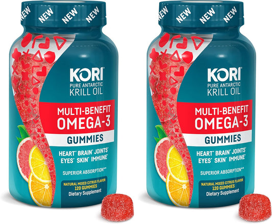 Omega-3 Gummies for Adults | Supports Heart, Brain, Joint, Eye, Skin, Immune Health | High Absorption Krill Oil Supplement | 240 Ct, 2-Pack