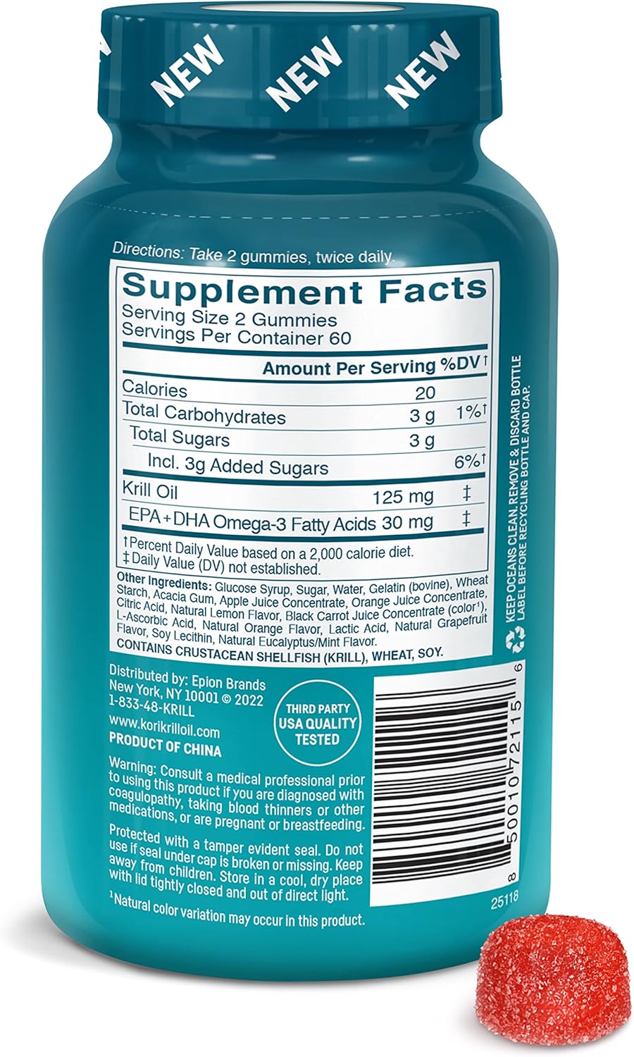 Omega-3 Gummies for Adults | Supports Heart, Brain, Joint, Eye, Skin, Immune Health | High Absorption Krill Oil Supplement | 240 Ct, 2-Pack