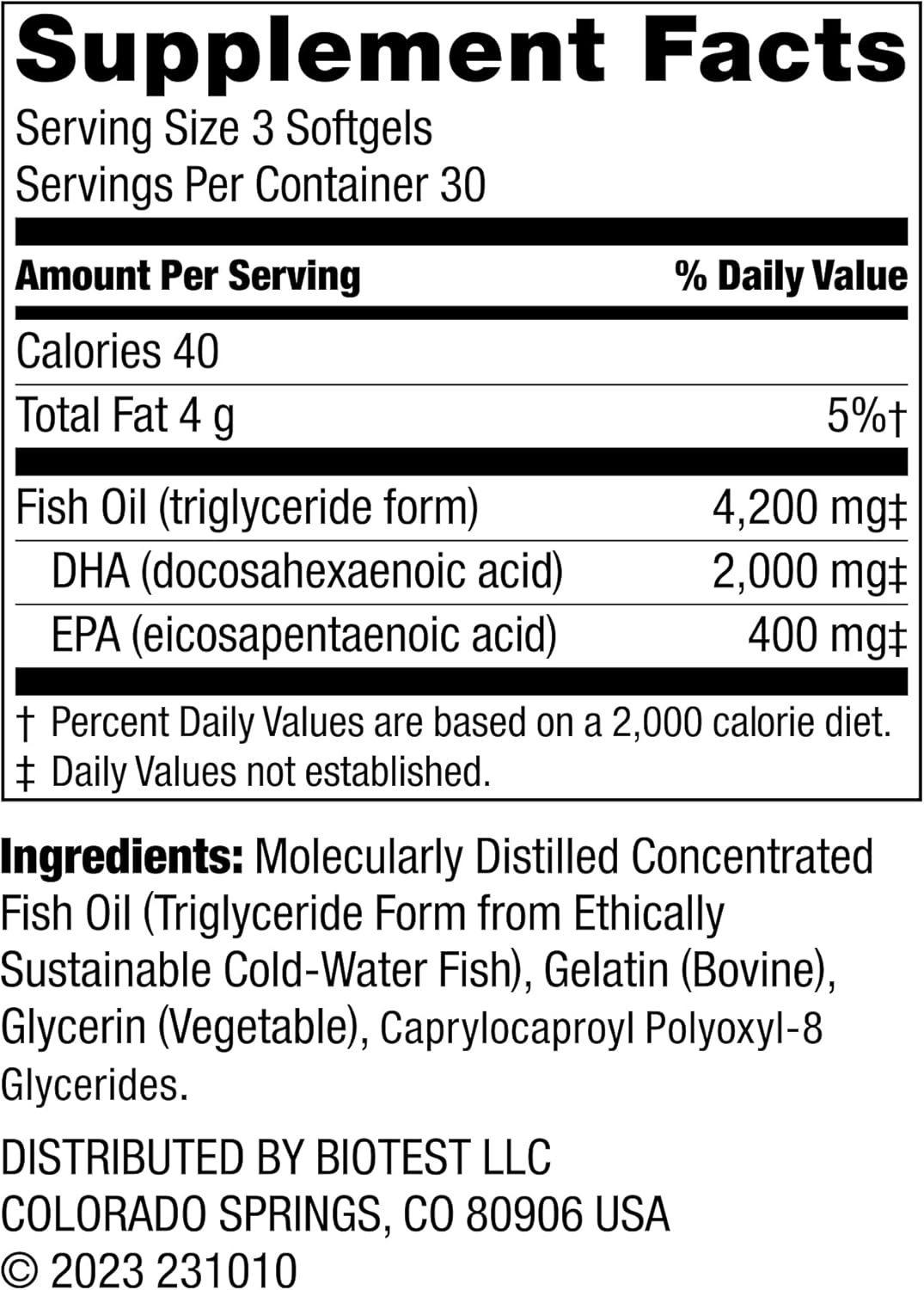 Omega-3 Rich Biotest Flameout Fish Oil Softgels - 4200 mg DHA & EPA - Pharmaceutical Grade - 90 Count