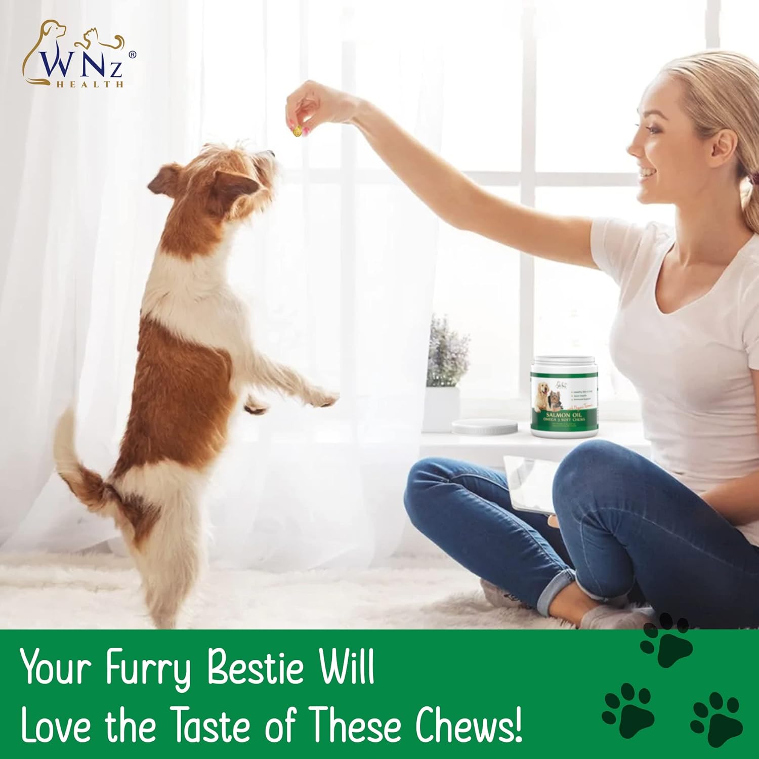 Omega 3 Skin and Coat Chews for Dogs - Salmon Oil Supplement for Joint Pain, Immune Support - Chewable Treats for Itchy Skin Relief - 55 Chews, 8 Oz