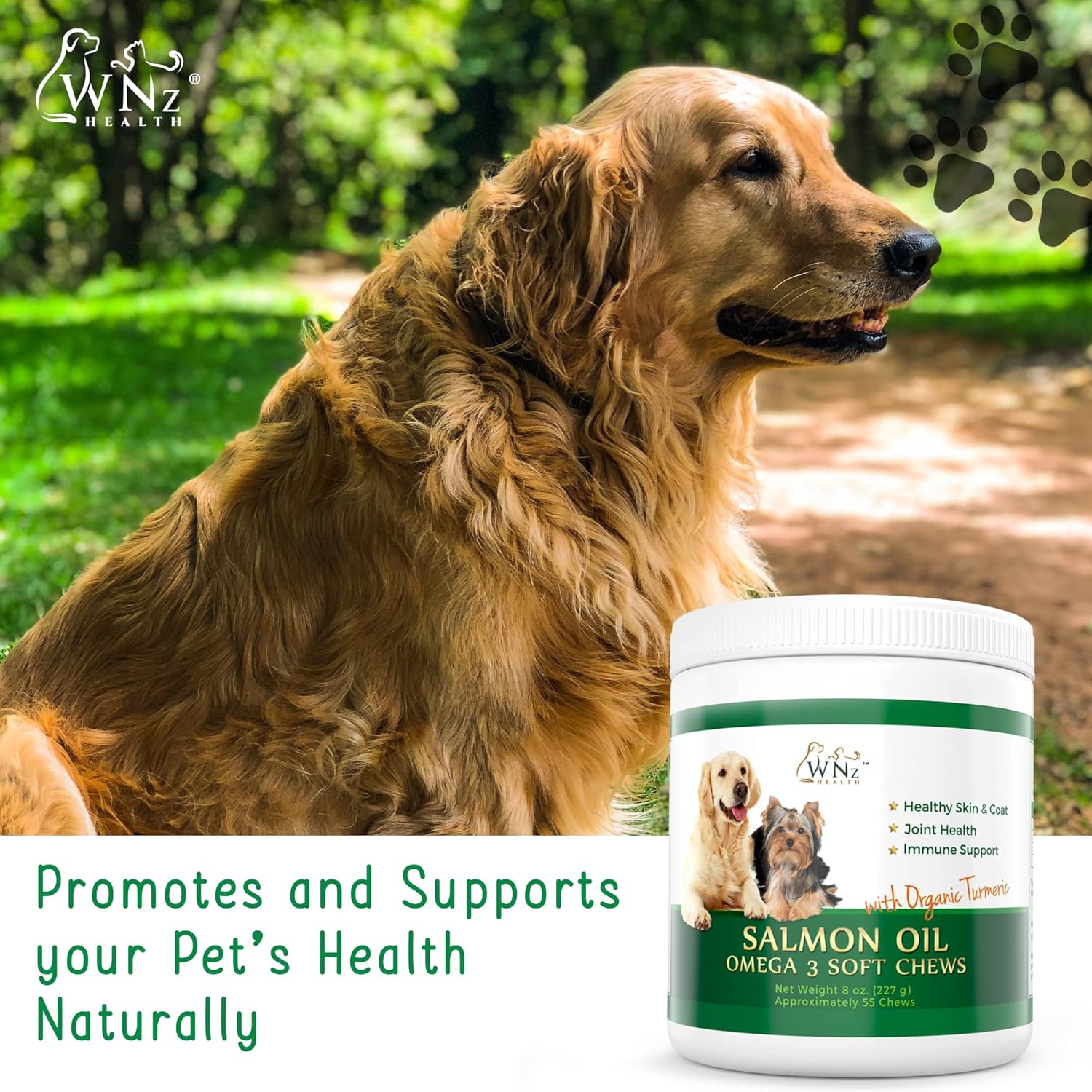 Omega 3 Skin and Coat Chews for Dogs - Salmon Oil Supplement for Joint Pain, Immune Support - Chewable Treats for Itchy Skin Relief - 55 Chews, 8 Oz