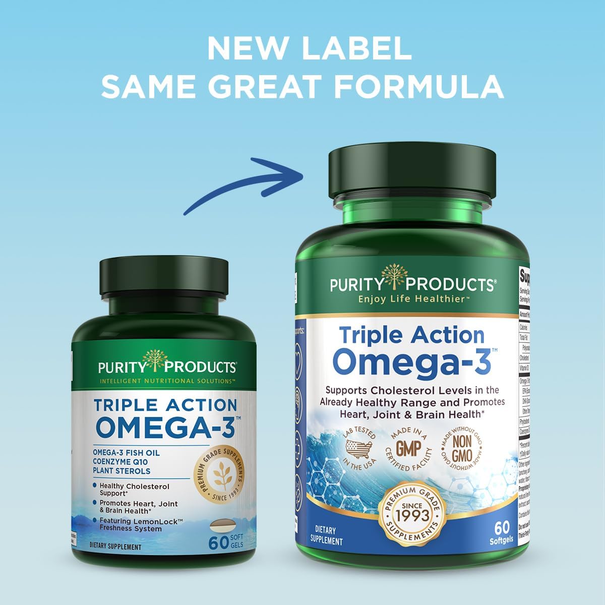 Omega-3 Super Pill with Triple Action Formula - 60 Softgels by Purity Products