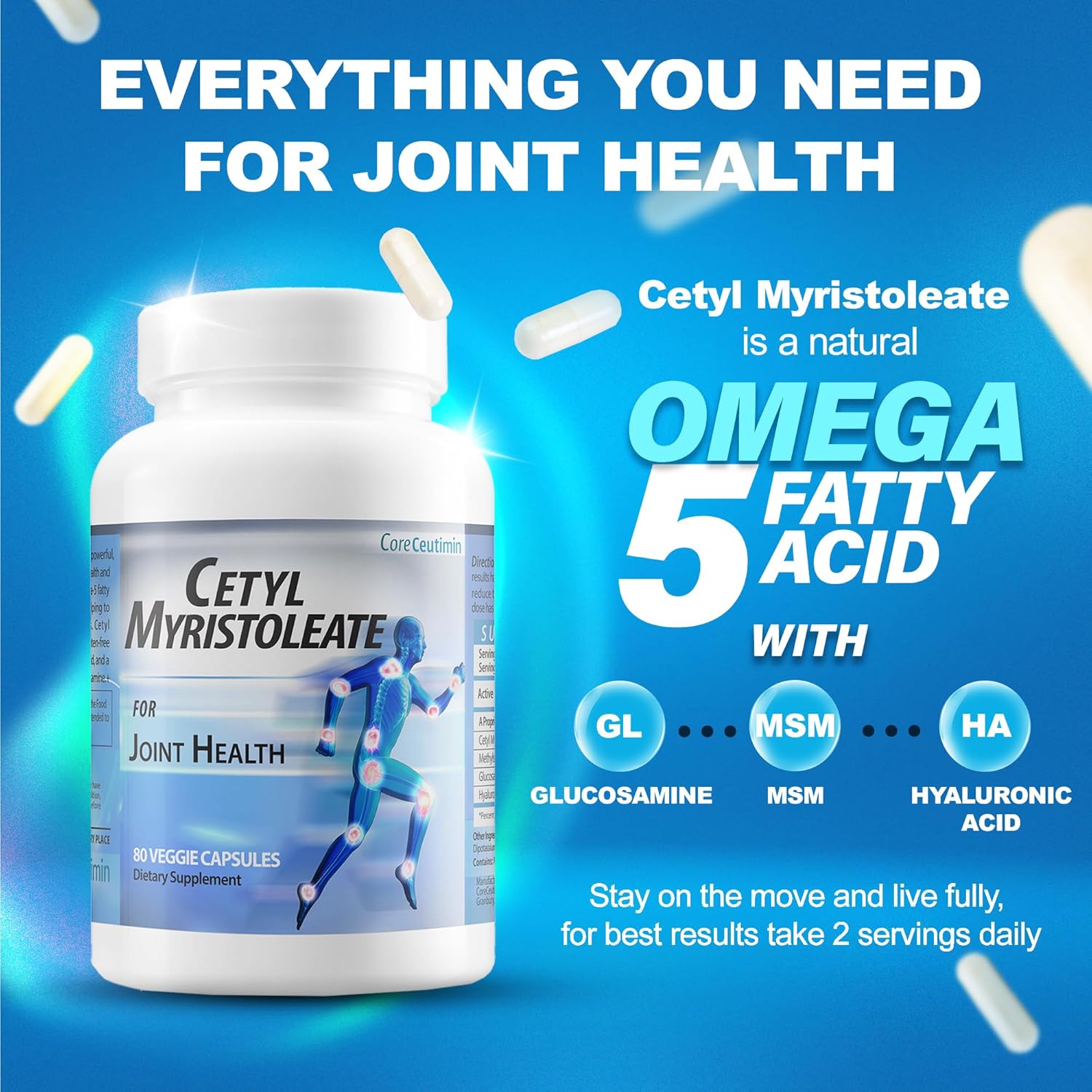 Omega 5 Fatty Acid Joint Support Supplement with Glucosamine & MSM - 80 Capsules for Relief from Joint Discomfort