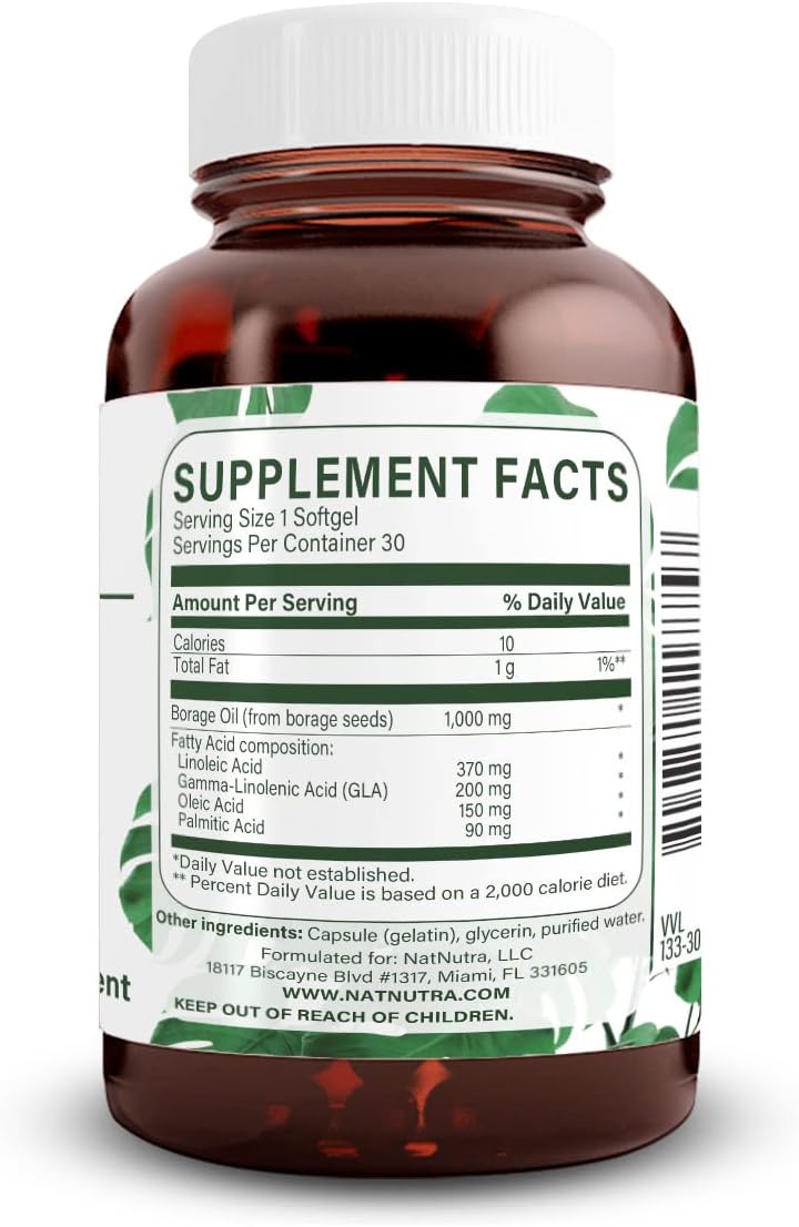 Omega 6 Borage Oil Softgels for Skin, Heart, and Nerve Health - 30 Count