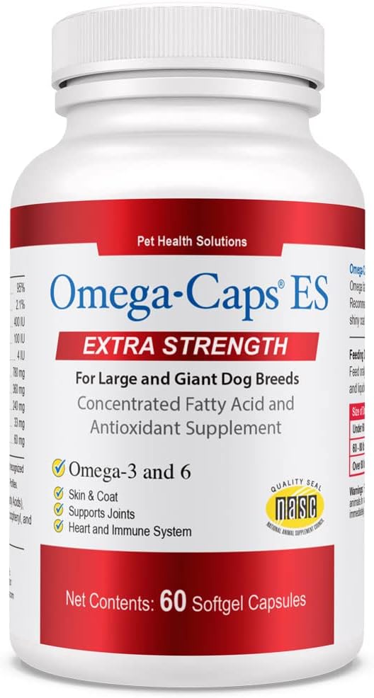 Omega-Caps Extra Strength for Large Breeds: Vet Formulated Skin & Coat Support with Omega 3 - 60 Soft Gels