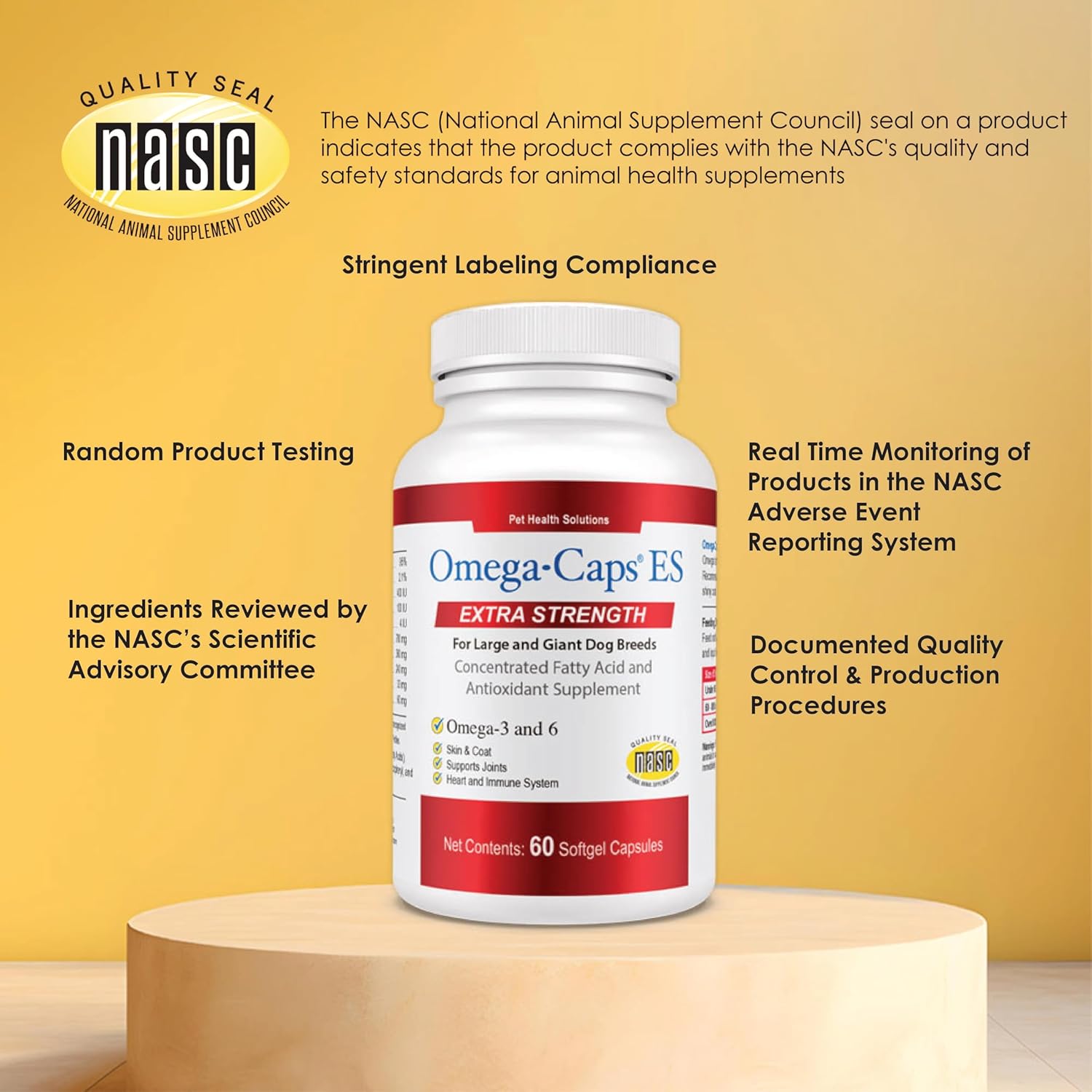 Omega-Caps Extra Strength for Large Breeds: Vet Formulated Skin & Coat Support with Omega 3 - 60 Soft Gels