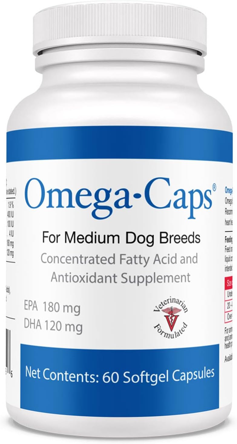 Omega-Caps for Medium Dog Breeds - Supports Immune System, Joints, Heart, and Brain - 60 Softgel Capsules