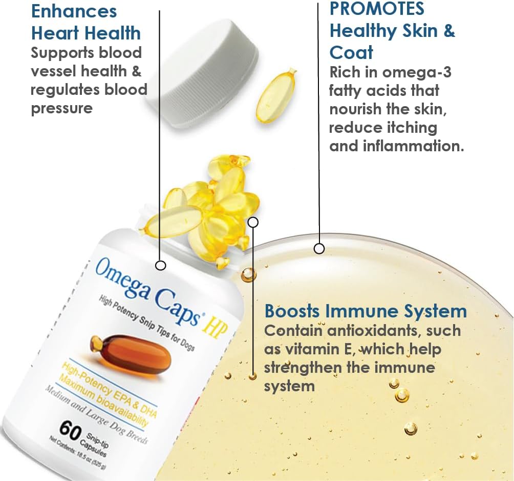 Omega-Caps HP Snip Tips Soft Gel Capsules for Cats and Small Dogs - Supports Skin, Coat Health & Immune System - 60 Count