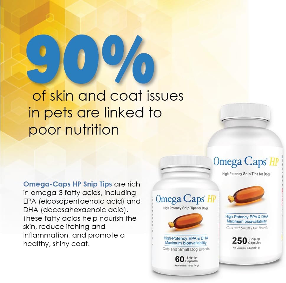 Omega-Caps HP Snip Tips Soft Gel Capsules for Cats and Small Dogs - Supports Skin, Coat Health & Immune System - 60 Count