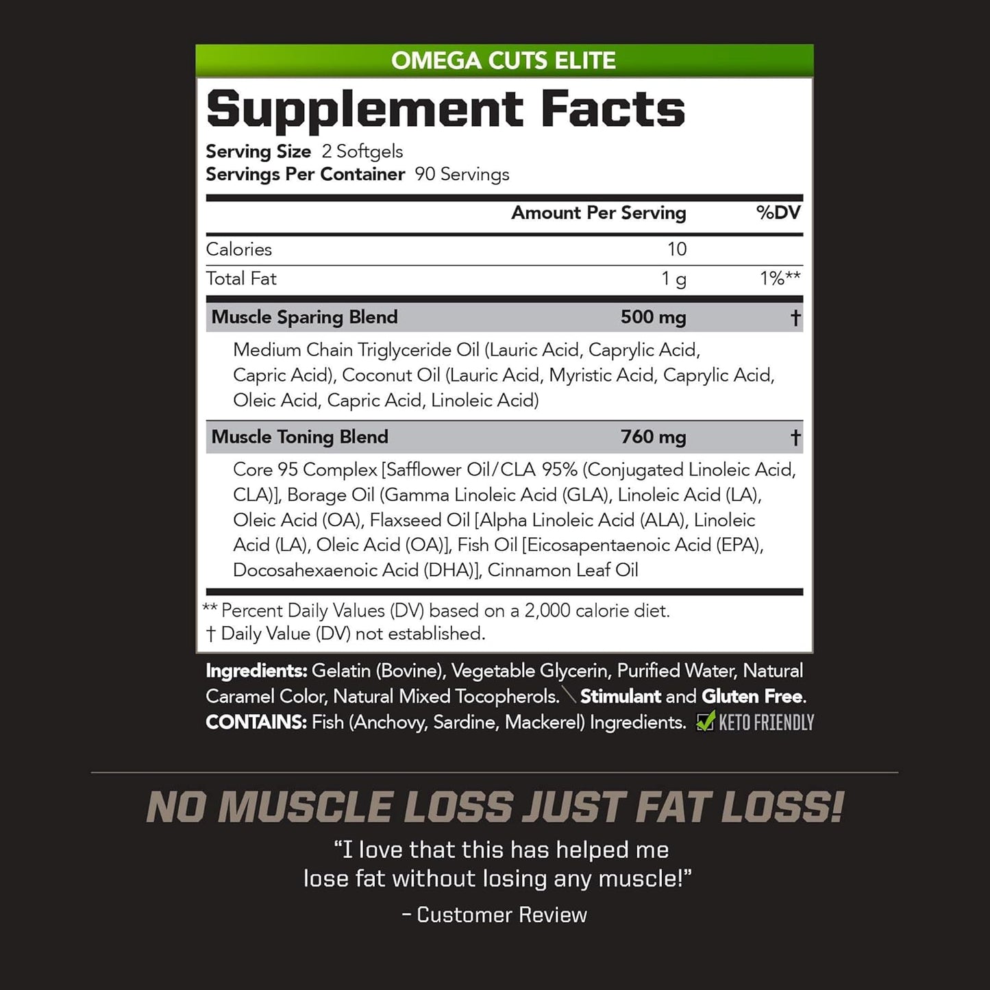Omega Cuts Elite: Fat Loss & Muscle Defining Formula with Omega Fatty Acids, MCT's, and CLA - Keto Friendly, Stimulant Free for Women and Men - 180 Softgels