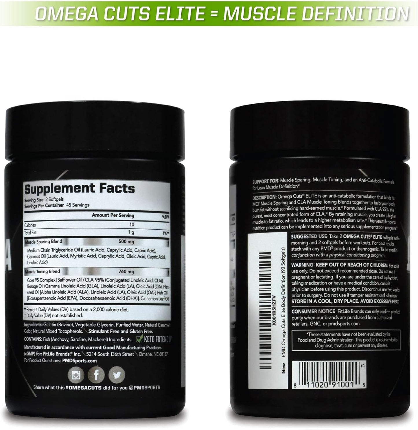 Omega Cuts Elite Fat Loss-Muscle Defining Formula with Omega Fatty Acids, MCT's, and CLA - Keto Friendly Stimulant Free Softgels for Muscle Definition and Maintenance