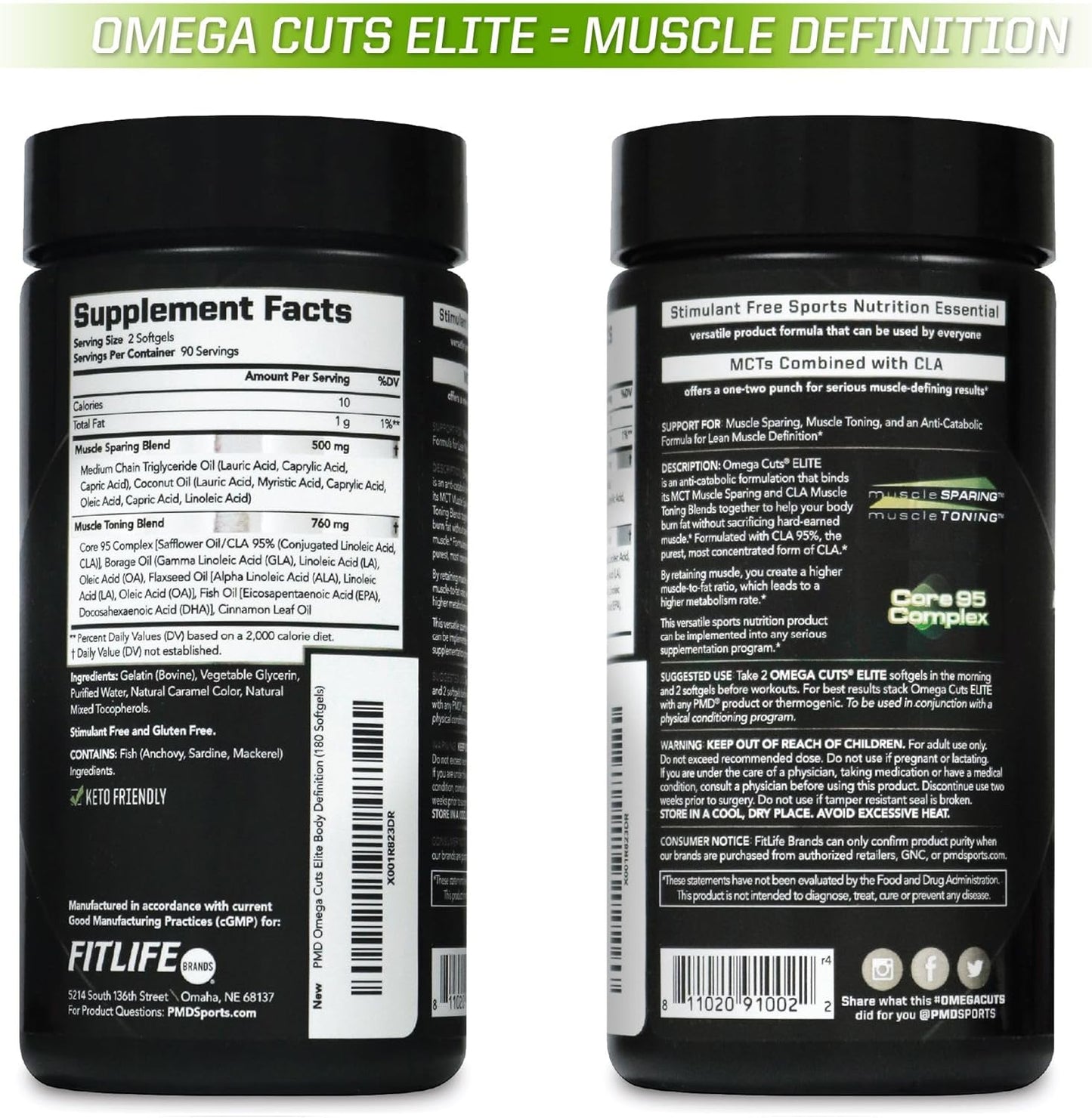 Omega Cuts Elite: Fat Loss & Muscle Defining Formula with Omega Fatty Acids, MCT's, and CLA - Keto Friendly, Stimulant Free for Women and Men - 180 Softgels