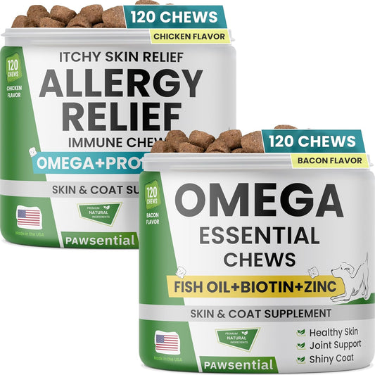 Omega Fish Oil Dog Chews with Probiotics for Allergy Relief & Healthy Skin & Coat