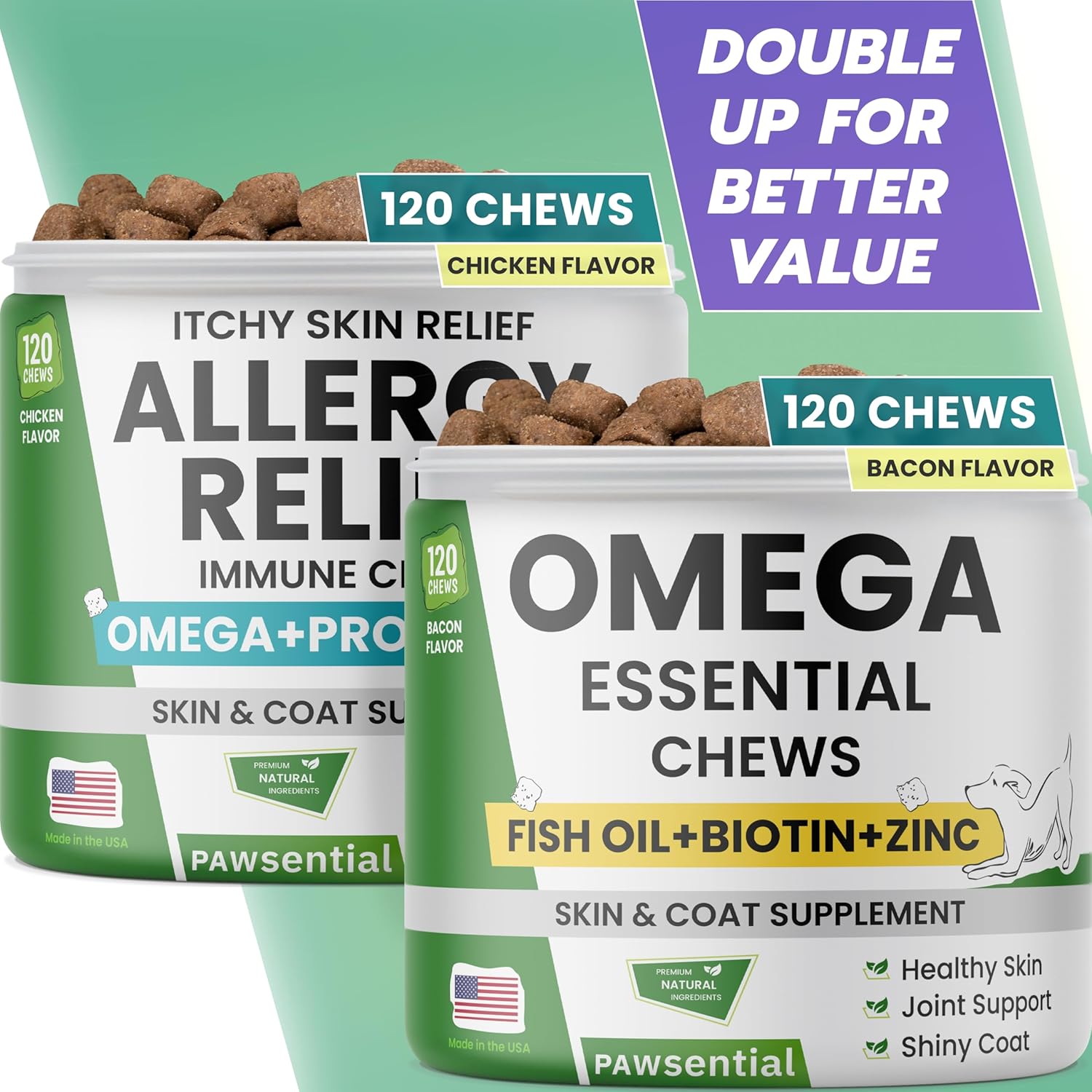 Omega Fish Oil Dog Chews with Probiotics for Allergy Relief & Healthy Skin & Coat