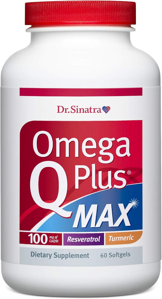 Omega Q Plus MAX: Advanced Heart Health & Aging Support with CoQ10, Turmeric - 60 Softgels