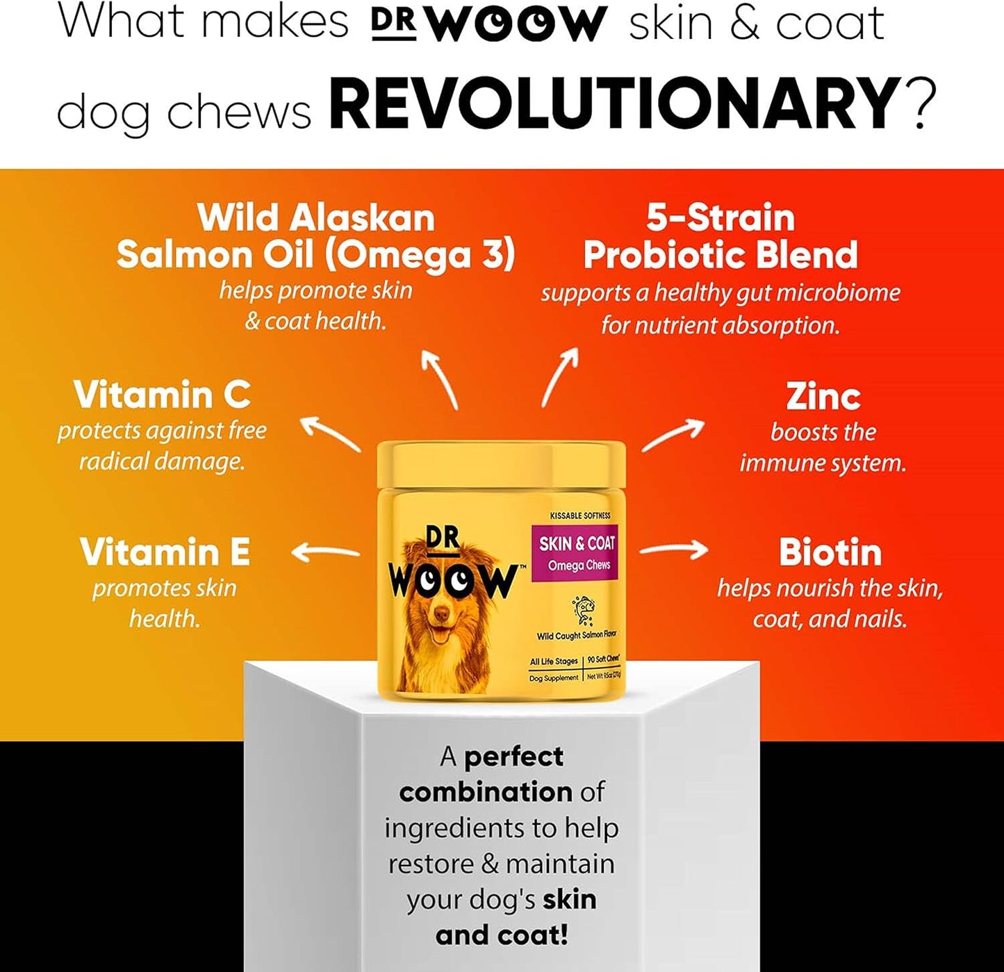 Omega Wild Alaskan Salmon Fish Oil Soft Chews for Dogs - Anti Itch & Coat + Allergy Support - With Kelp, Biotin, Vitamins, Zinc - 90 ct - Reduce Shedding & Itchy Skin, Dog Allergies