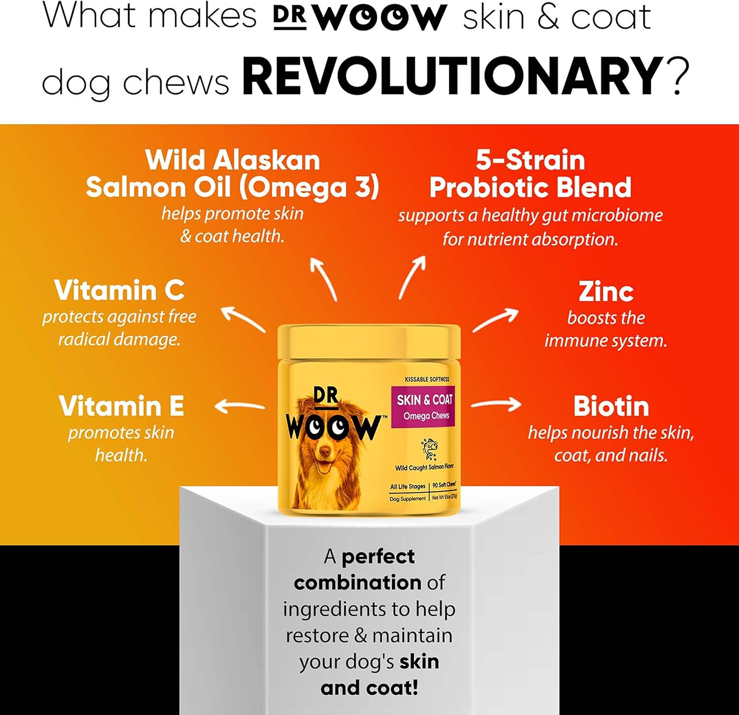 Omega Wild Alaskan Salmon Fish Oil Soft Chews for Dogs - Anti Itch & Coat + Allergy Support - With Kelp, Biotin, Vitamins, Zinc - 90 ct - Reduce Shedding & Itchy Skin, Dog Allergies