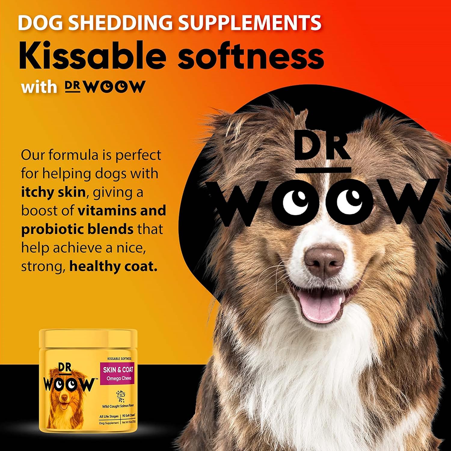 Omega Wild Alaskan Salmon Fish Oil Soft Chews for Dogs - Anti Itch & Coat + Allergy Support - With Kelp, Biotin, Vitamins, Zinc - 90 ct - Reduce Shedding & Itchy Skin, Dog Allergies