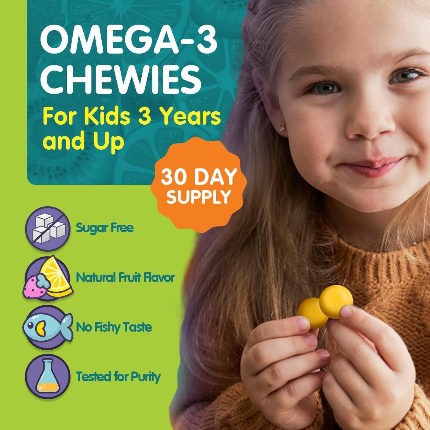 OmegaVia Ultra-High DHA Omega 3 Gummies for Kids - Brain & Eye Health Support - Sugar-Free Natural Fruit Flavor - 30 Count Omega 3 Fish Oil Gummies
