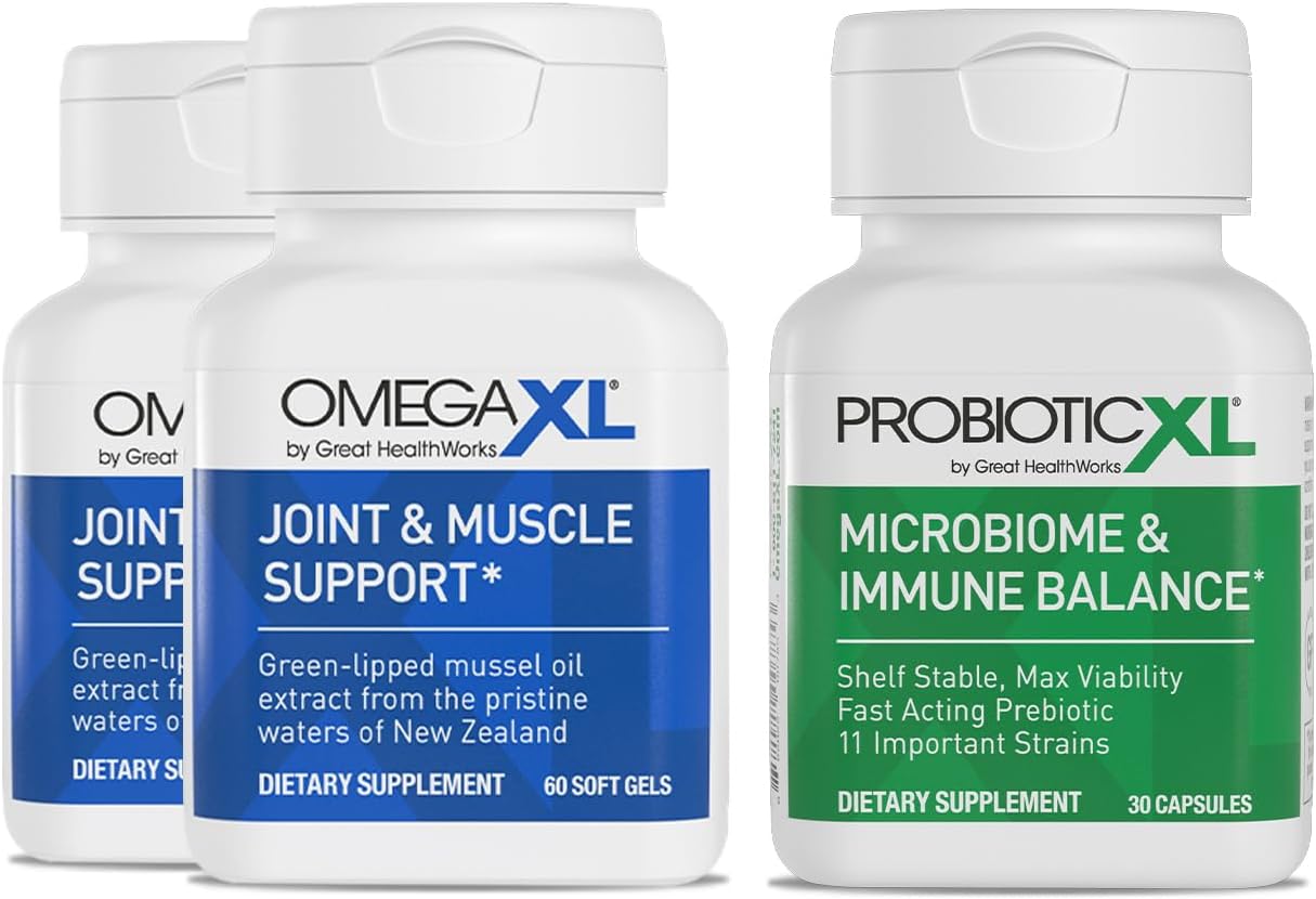 OmegaXL Joint & Muscle Support Supplement 2 Pack + Probiotic XL - Promotes Healthy Gut Flora Growth
