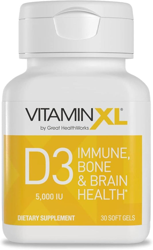 OmegaXL VitaminXL D3 High Potency Daily Vitamin D Supplement - 5000 IU for Immune Support, Healthy Muscles, Strong Bones - Non-GMO, Gluten-Free - 30 Softgels