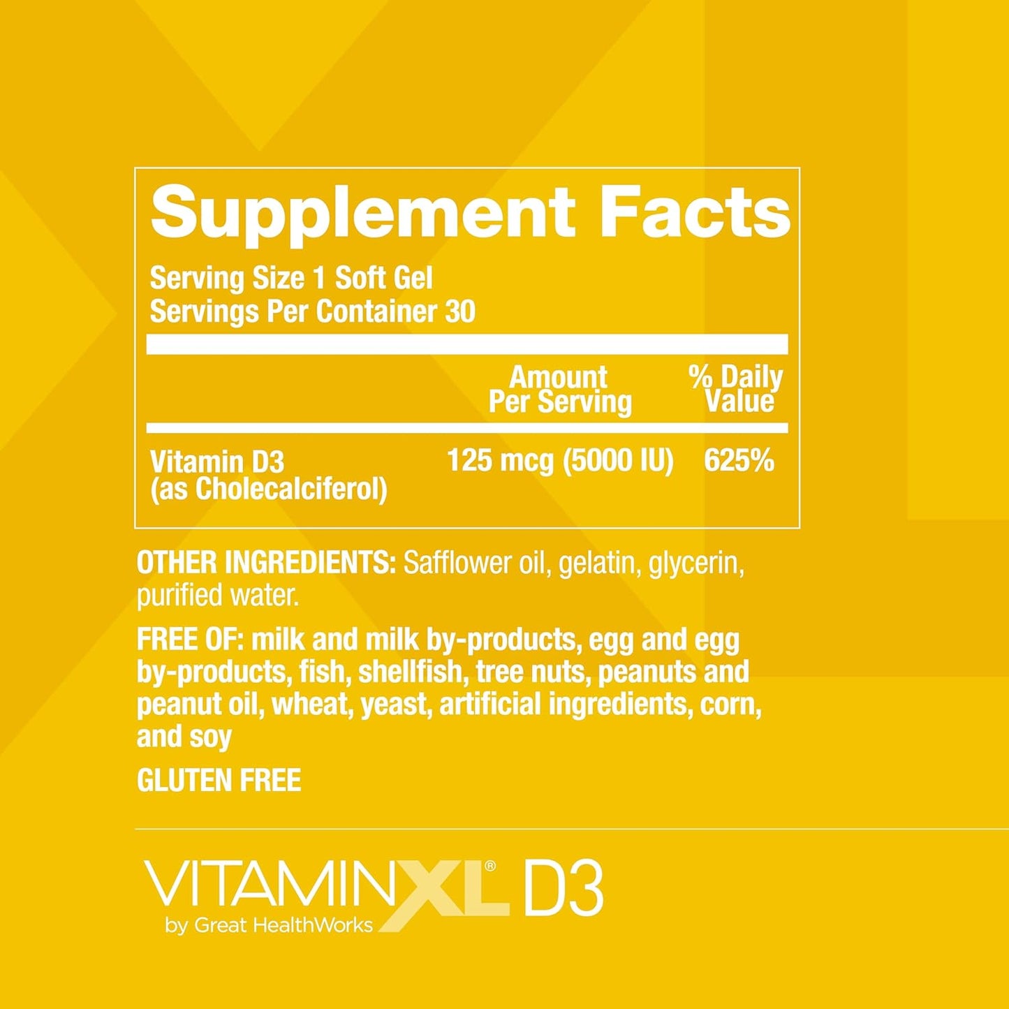 OmegaXL VitaminXL D3 High Potency Daily Vitamin D Supplement - 5000 IU for Immune Support, Healthy Muscles, Strong Bones - Non-GMO, Gluten-Free - 30 Softgels