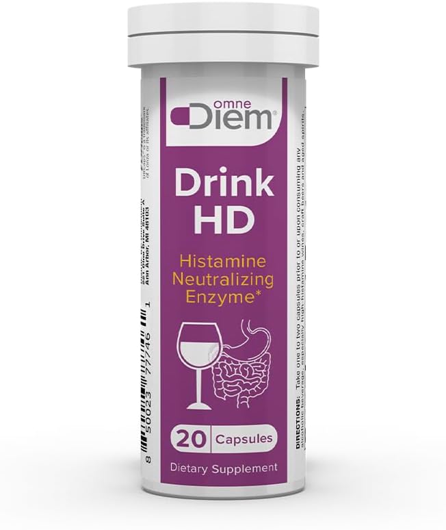 OmneDiem Drink HD Dietary Supplement: Natural DAO Enzyme Capsules for Histamine Neutralization & Digestion, 20 Count