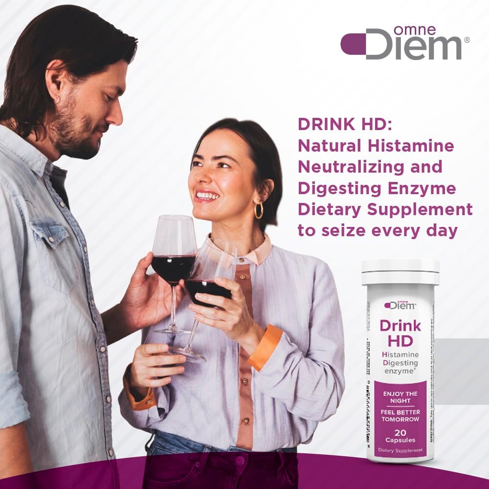 OmneDiem Drink HD Dietary Supplement: Natural DAO Enzyme Capsules for Histamine Neutralization & Digestion, 20 Count