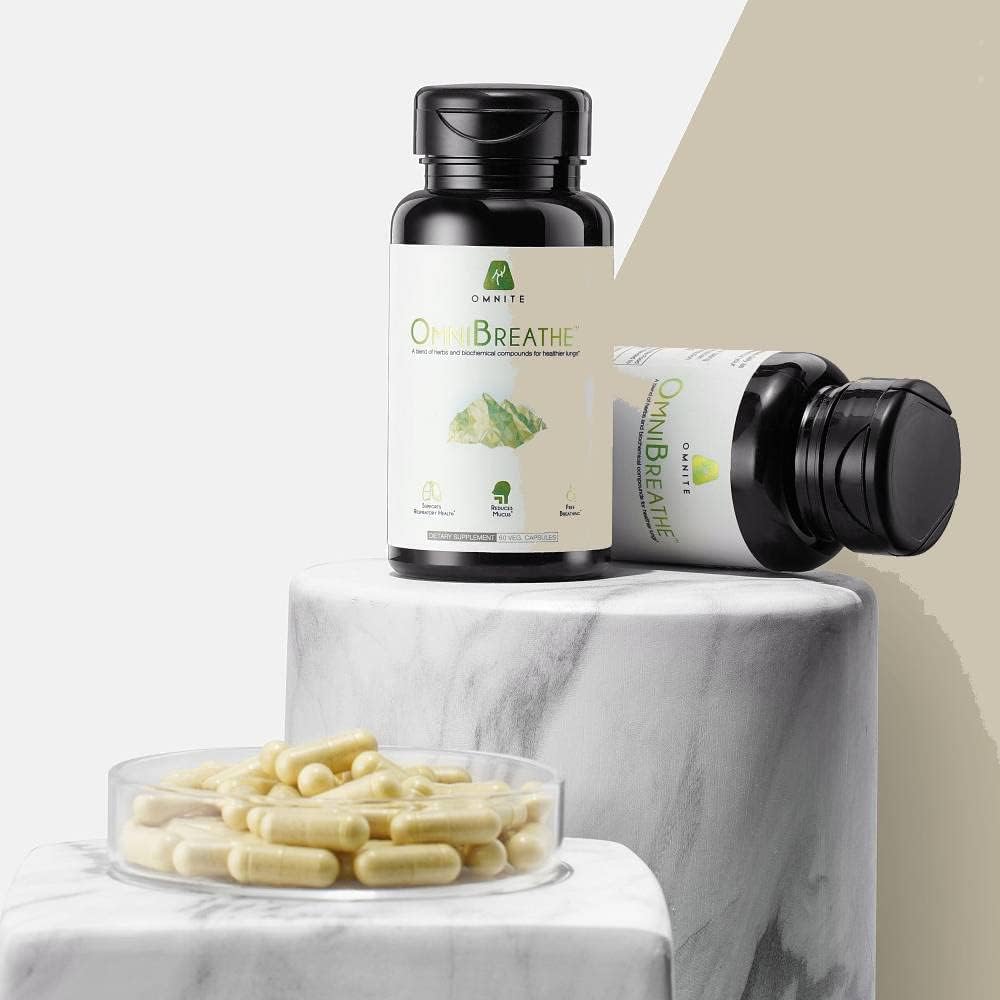 OmniBreathe 30-Day Respiratory Wellness Supplement for Smokers - Reduce Cough and Clear Mucus in 24H - Lung Cleanse and Detox with Omnite Asthma Relief - 60 Veg Capsules