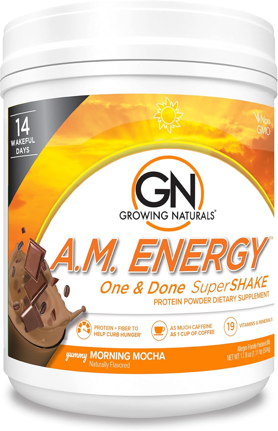 One & Done Super Shake Plant Based Protein - 18g Protein, Non-GMO, High Fiber, Gluten Free - A.M. Energy - 1lb Pack