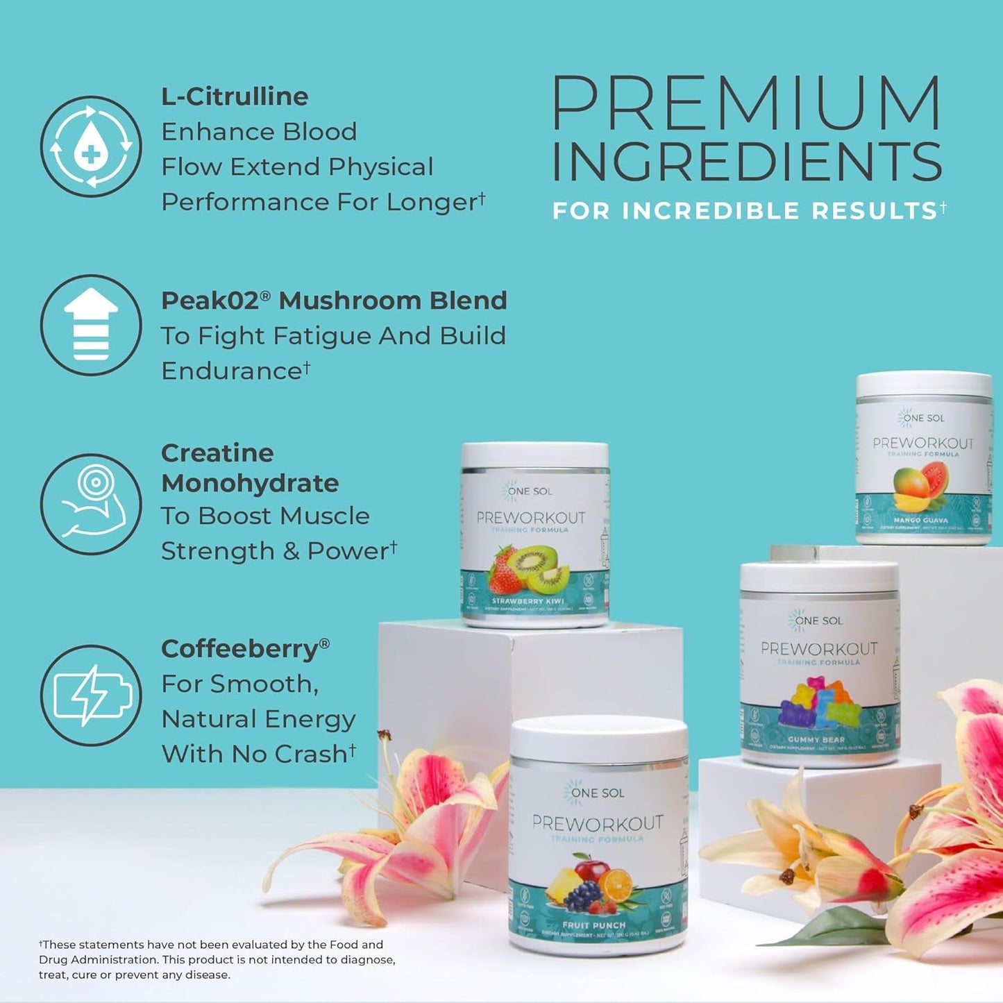 One Sol Strawberry Kiwi Women's Pre-Workout - Enhanced Pump & Focus, Natural Ingredients, Vegan & Gluten Free