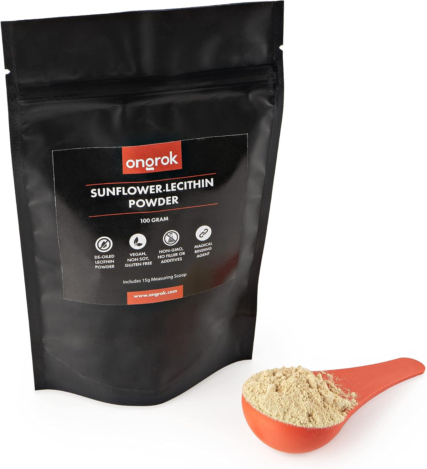 ONGROK Vegan Sunflower Lecithin Powder for Edibles, Non-GMO Binding Agent - 100g/3.52oz with Scoop