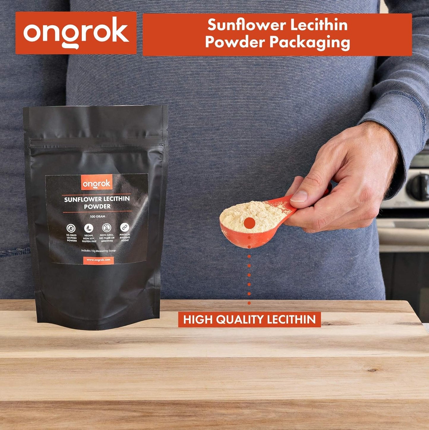 ONGROK Vegan Sunflower Lecithin Powder for Edibles, Non-GMO Binding Agent - 100g/3.52oz with Scoop