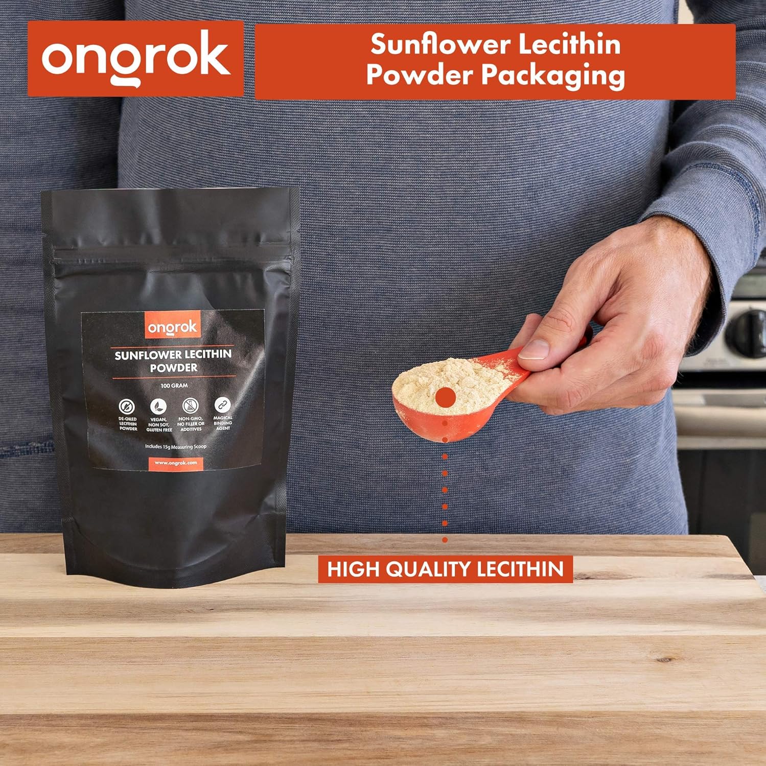 ONGROK Vegan Sunflower Lecithin Powder for Edibles, Non-GMO Binding Agent - 100g/3.52oz with Scoop