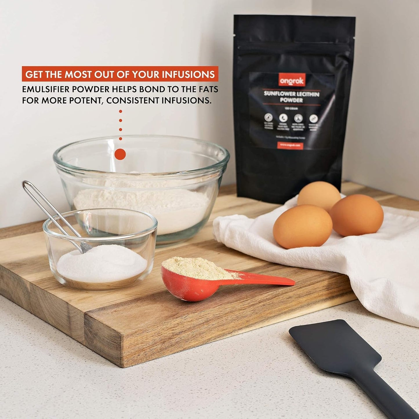 ONGROK Vegan Sunflower Lecithin Powder for Edibles, Non-GMO Binding Agent - 100g/3.52oz with Scoop