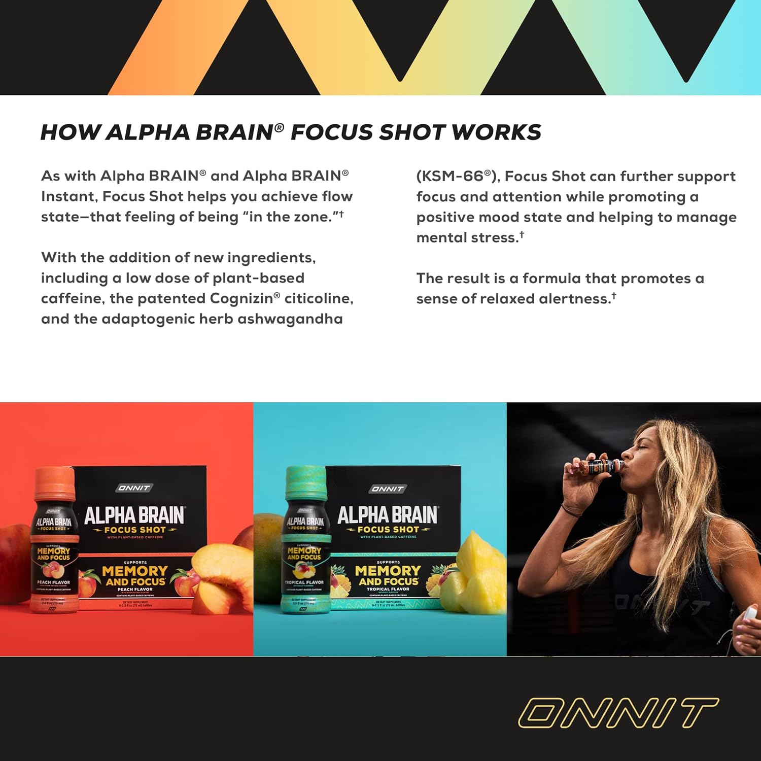 ONNIT Alpha Brain Peach Energy Shot Supplement - Boost Energy, Focus, Mood, Reduce Stress - 6 Pack (2.5 fl oz each)