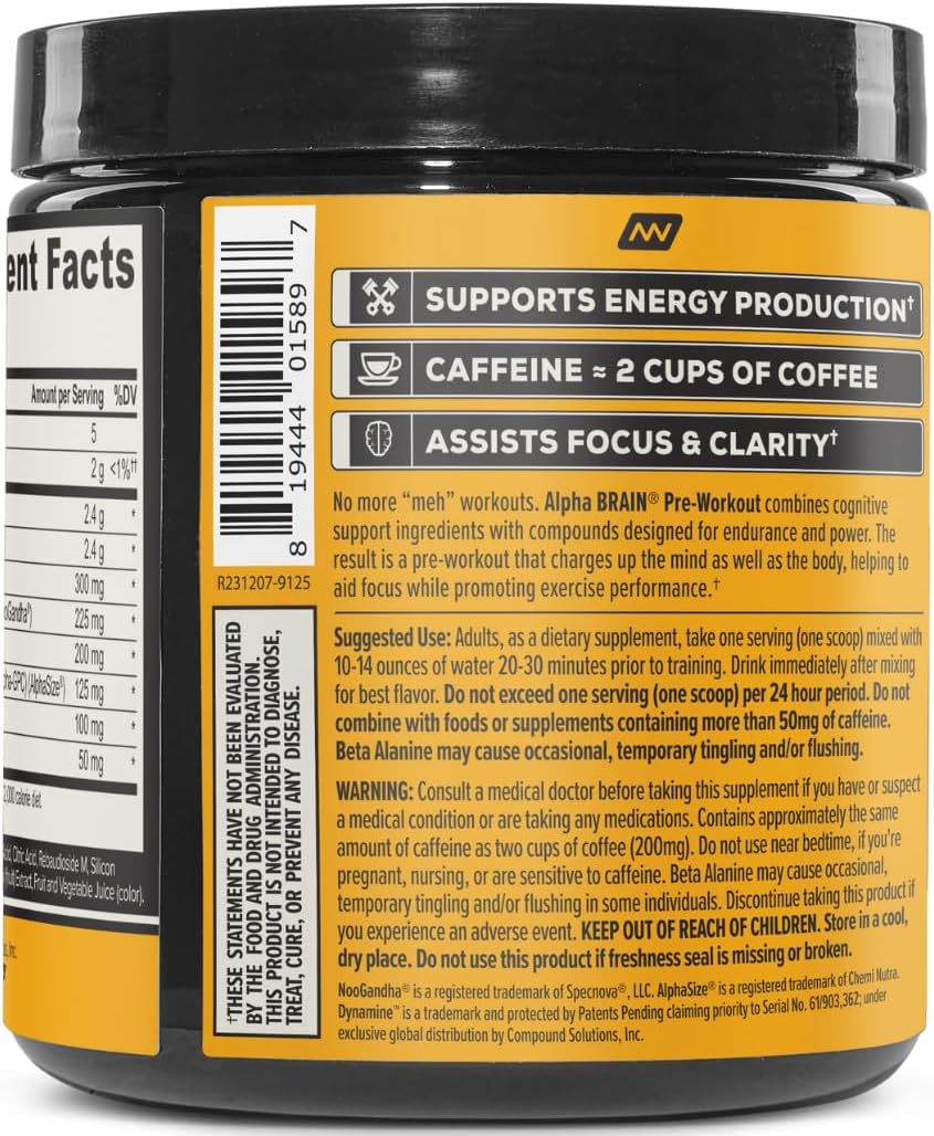 ONNIT Alpha Brain Pre-Workout Tiger's Blood Flavor - 20 Servings