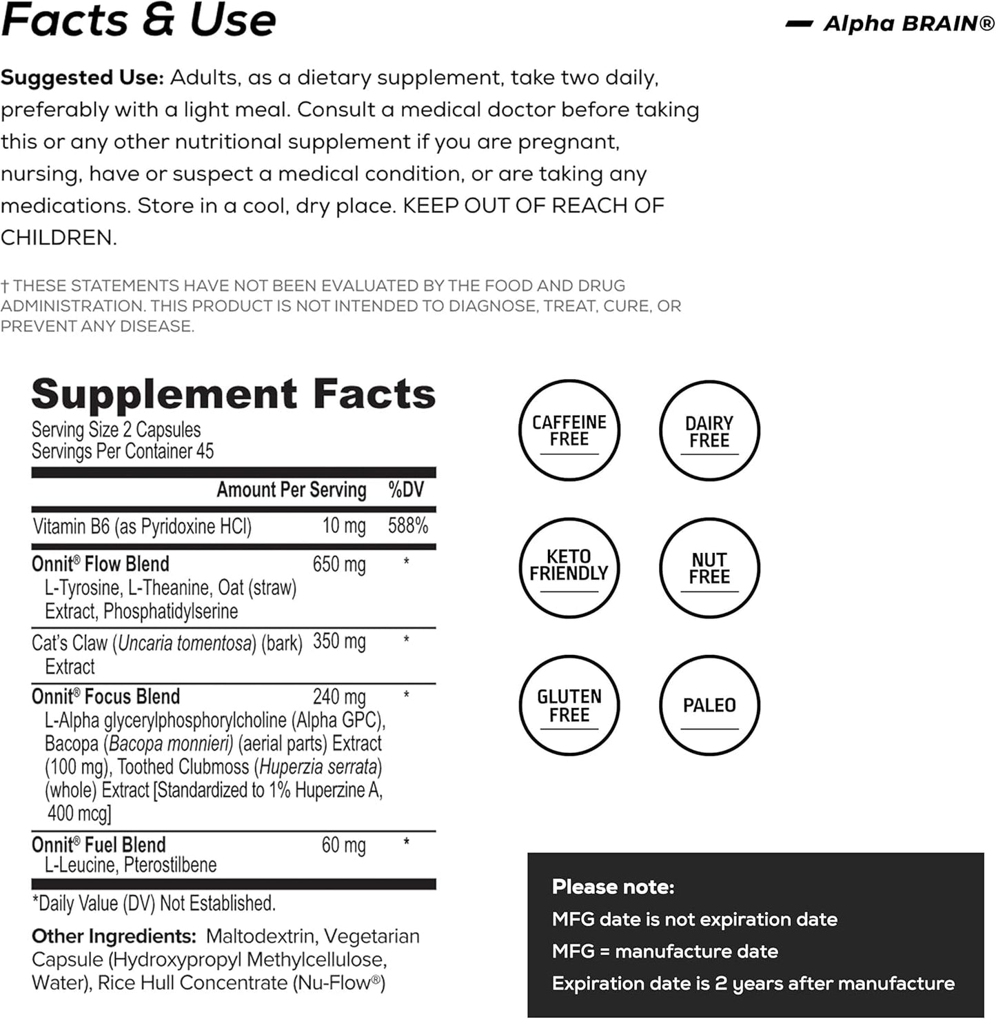 ONNIT Alpha Brain Premium Nootropic Supplement - Caffeine-Free Focus Capsules for Men & Women - Memory Support with Cat's Claw, Bacopa, Oat Straw - 90ct 3-Pack