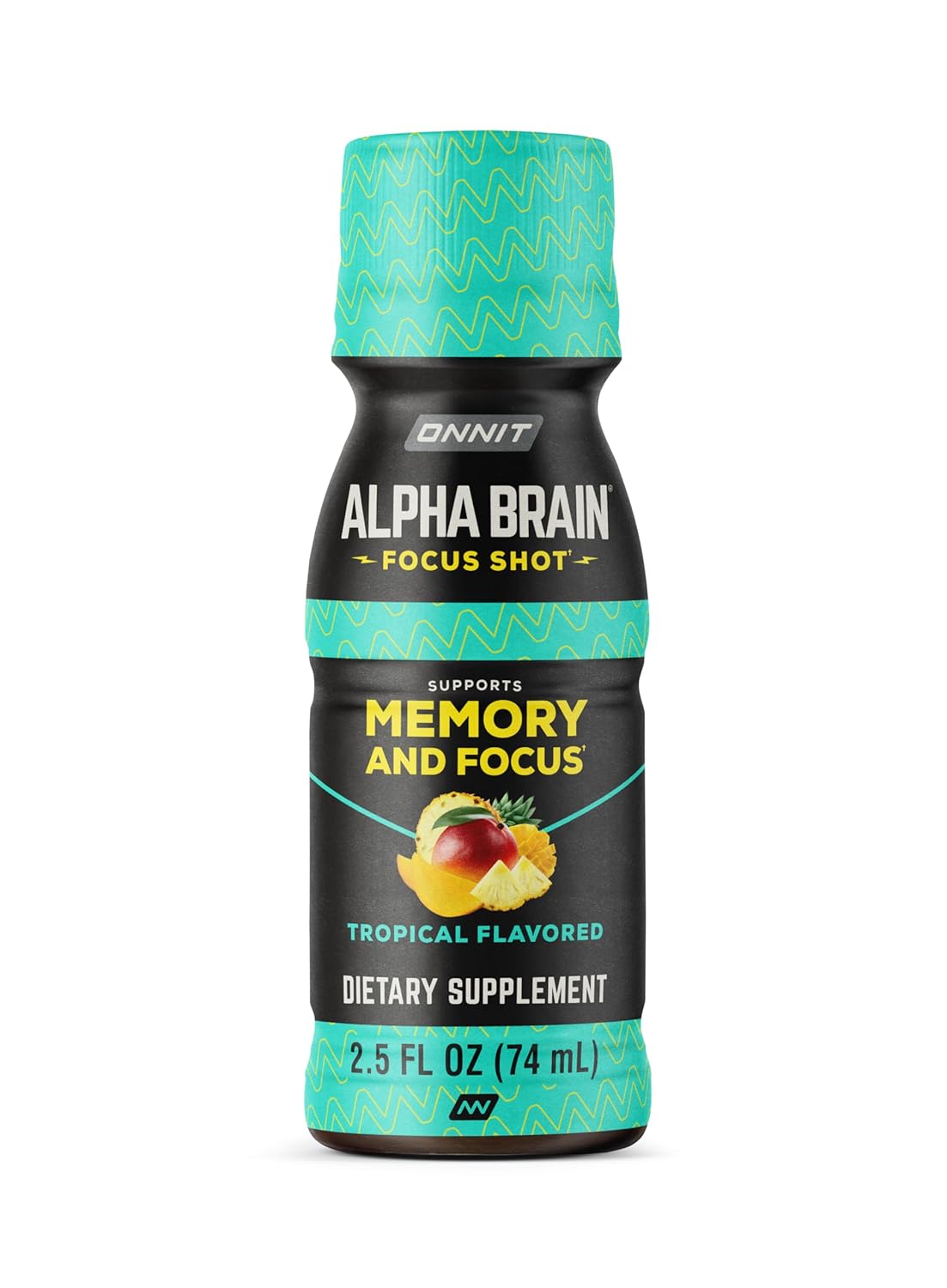 Onnit Alpha BRAIN Tropical Energy Shot Supplement - Boost Energy, Focus, Mood, and Brain Function - 2.5 fl oz, 6 pack