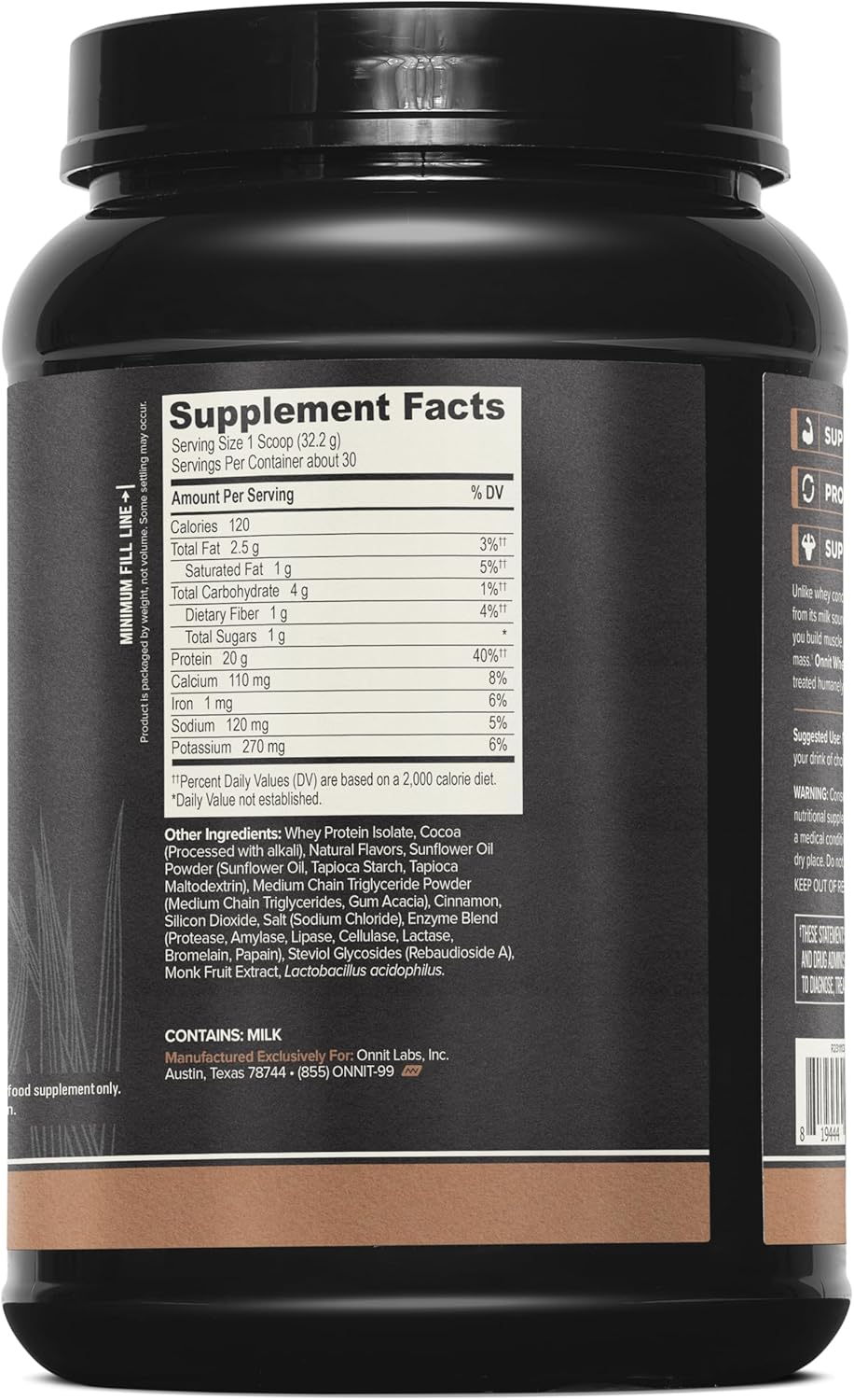 ONNIT Grass-Fed Whey Isolate Protein Powder - Mexican Chocolate Flavor (30 Servings)