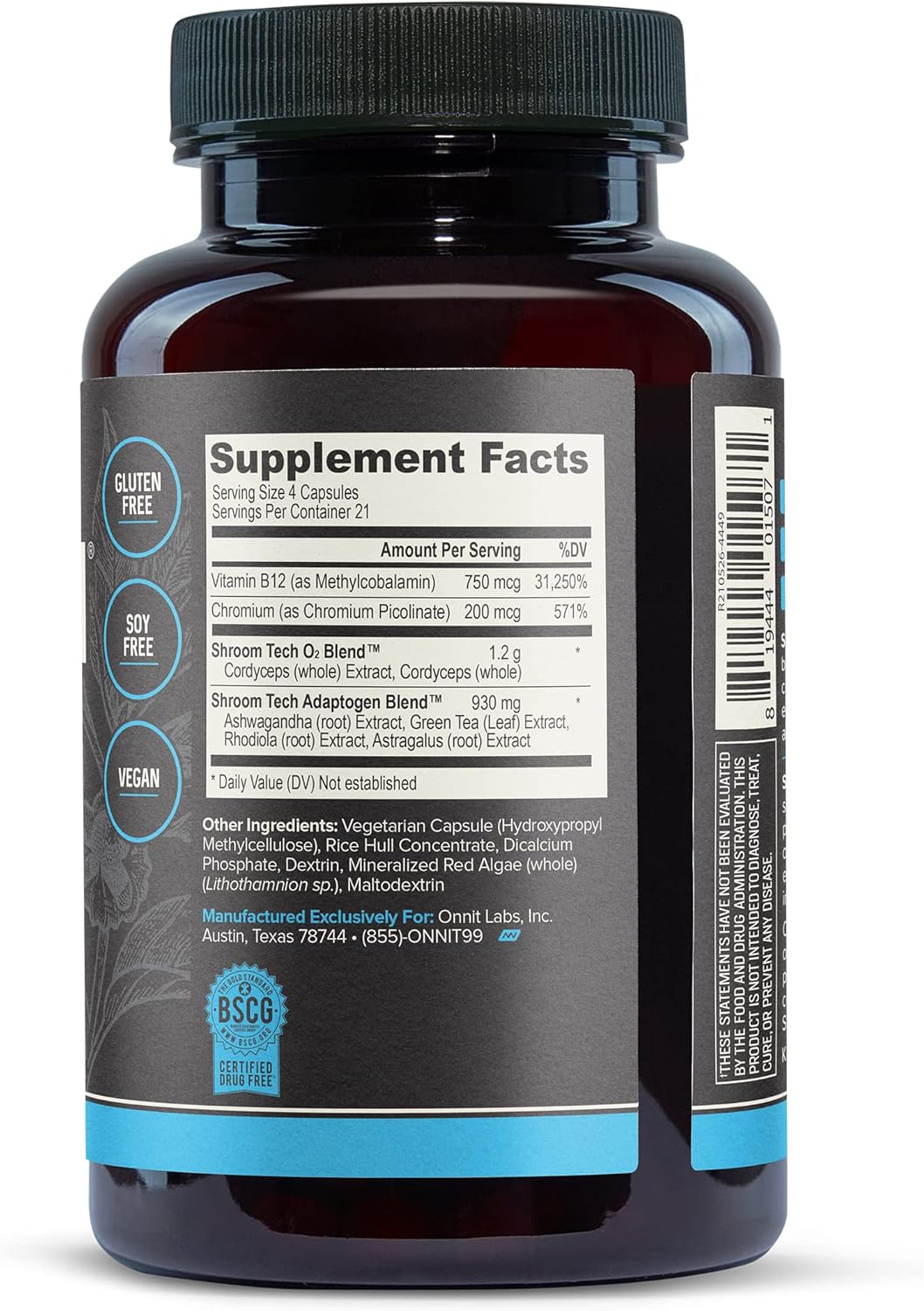 ONNIT Shroom Tech Sport: Cordyceps Mushroom Preworkout Supplement - 84ct Bottle