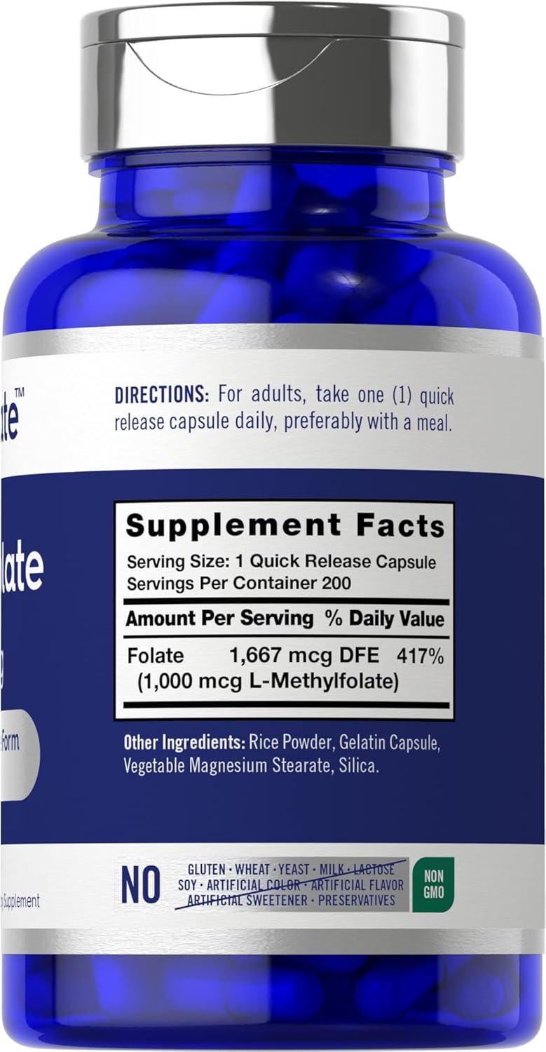 Opti-Folate Methylfolate 1000mcg Capsules - 200 Count Value Size, Activated & Optimized, Non-GMO & Gluten Free