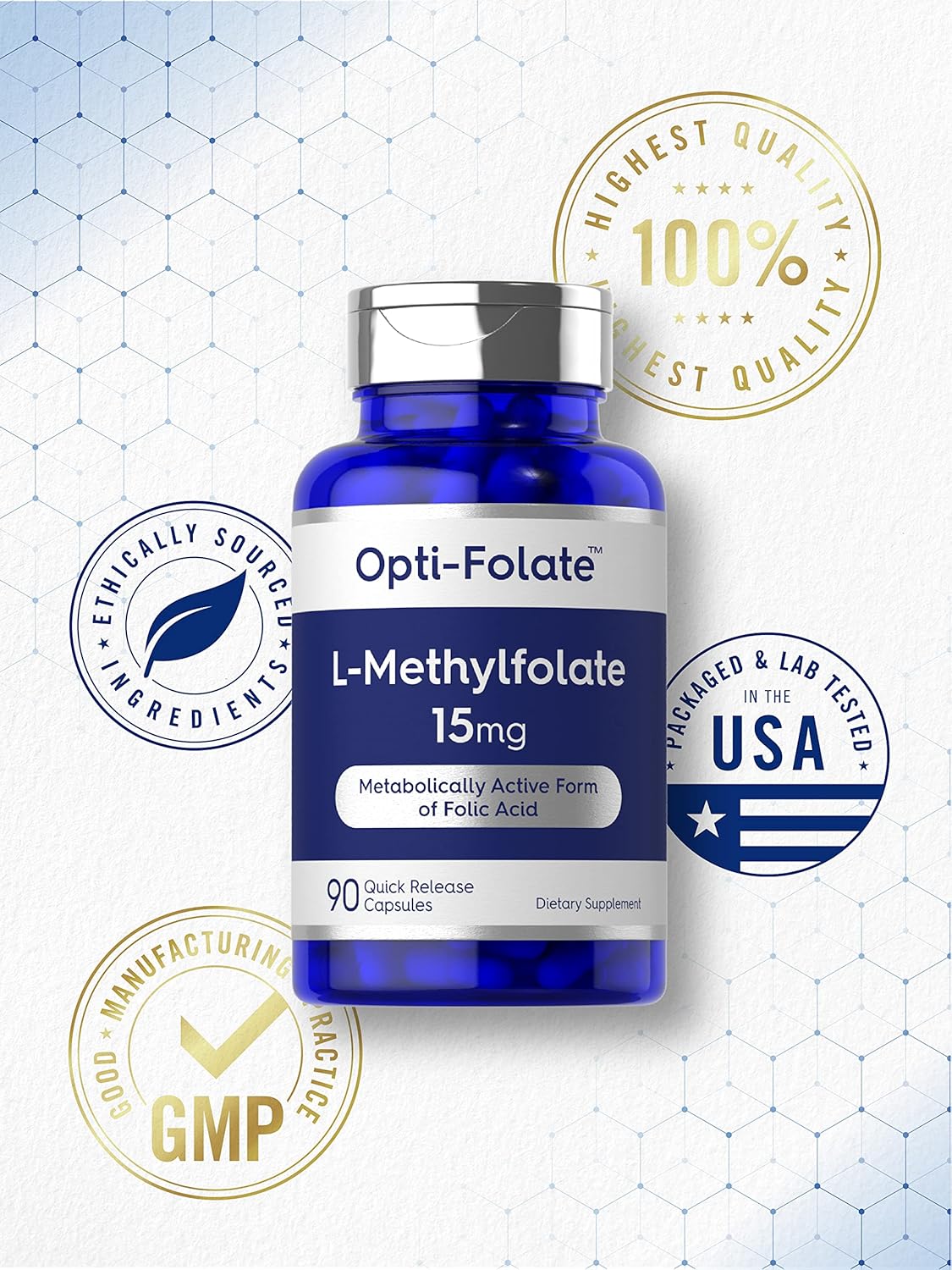 Opti-Folate Methylfolate 15mg | 90 Capsules | Maximum Strength | Enhanced and Activated | Non-GMO, Gluten Free | Methyl Folate, 5-MTHF